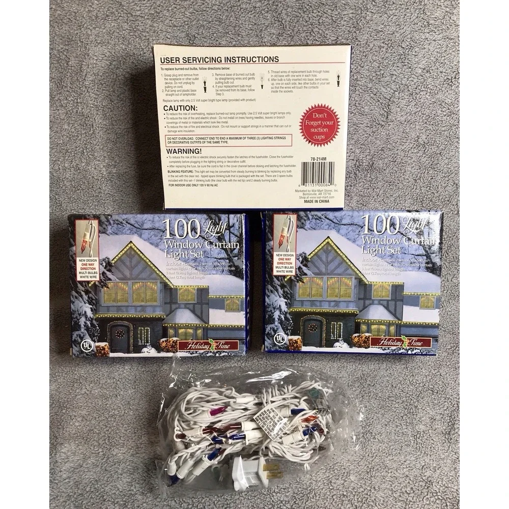 LOT Holiday Time 100 Light‎ Window Curtain Indoor Christmas Lights Multicolor